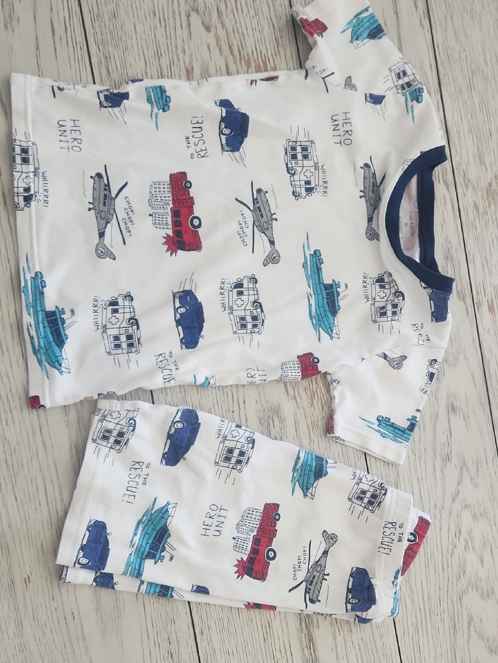 Carter's White Rescue Vehicles Pajama Set boys size 8